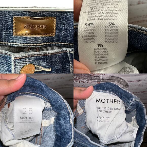 Mother The Insider Crop Step Chew Denim Distressed Jeans Size 25 - Picture 12 of 12
